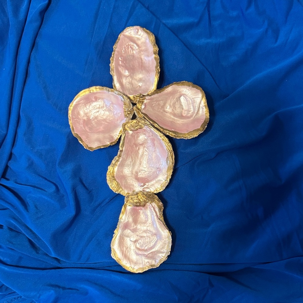 Pink and Gold Oyster Shell Cross Decor